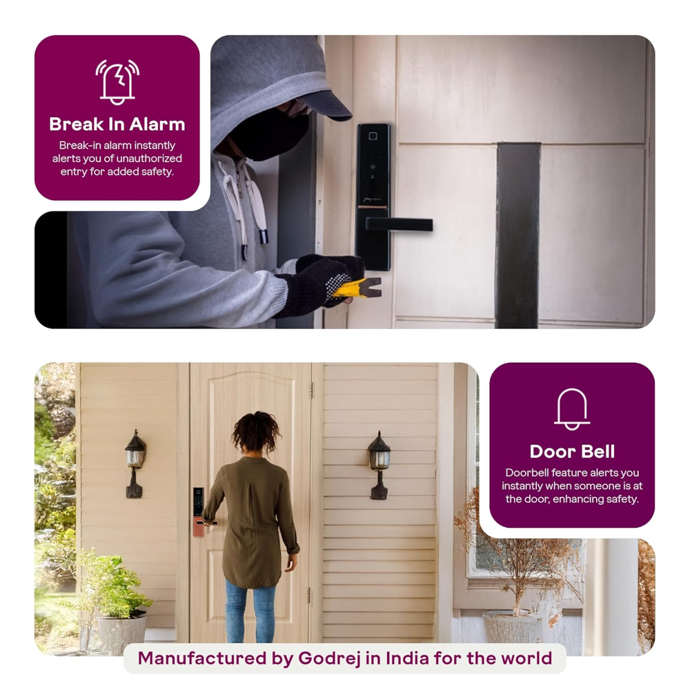 Godrej Smart Lock | The Only 7 in 1 NFC Digital Lock with Scheduled Biometric Access | VDP Compatible | Wooden Door in Home & Offices | Matte Black |3 Yrs Warranty |Made in India
